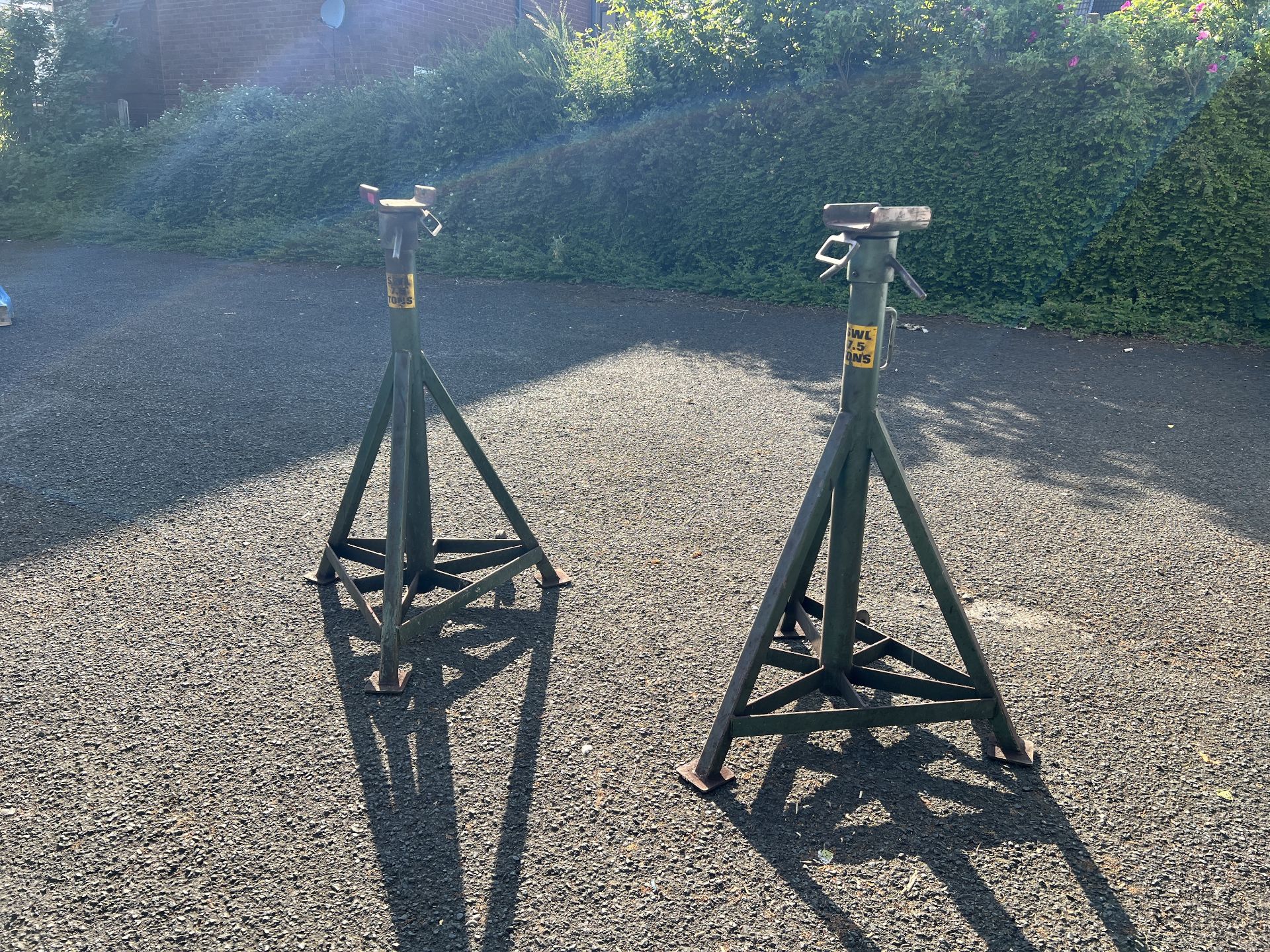 Pair of Wheeled Heavy Duty Steel 7.5 Tonne Axle Stands. Located at Unit 1 Walsall WS2 8AU.