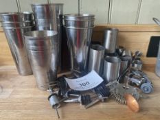 Assortment of Stainless Steel Bar Accessories Includes, 2x Ice Buckets, 4x Wine Coolers and Shot