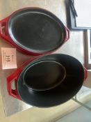 3x Pots and 3x Red Skillets. Please Note - This lot is located at Hengata Restaurant, 106 High