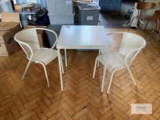 Metal Frame Outdoor Table with 2 Metal Chairs - Table Dimensions - 600mm x 600mm. Please Note - This