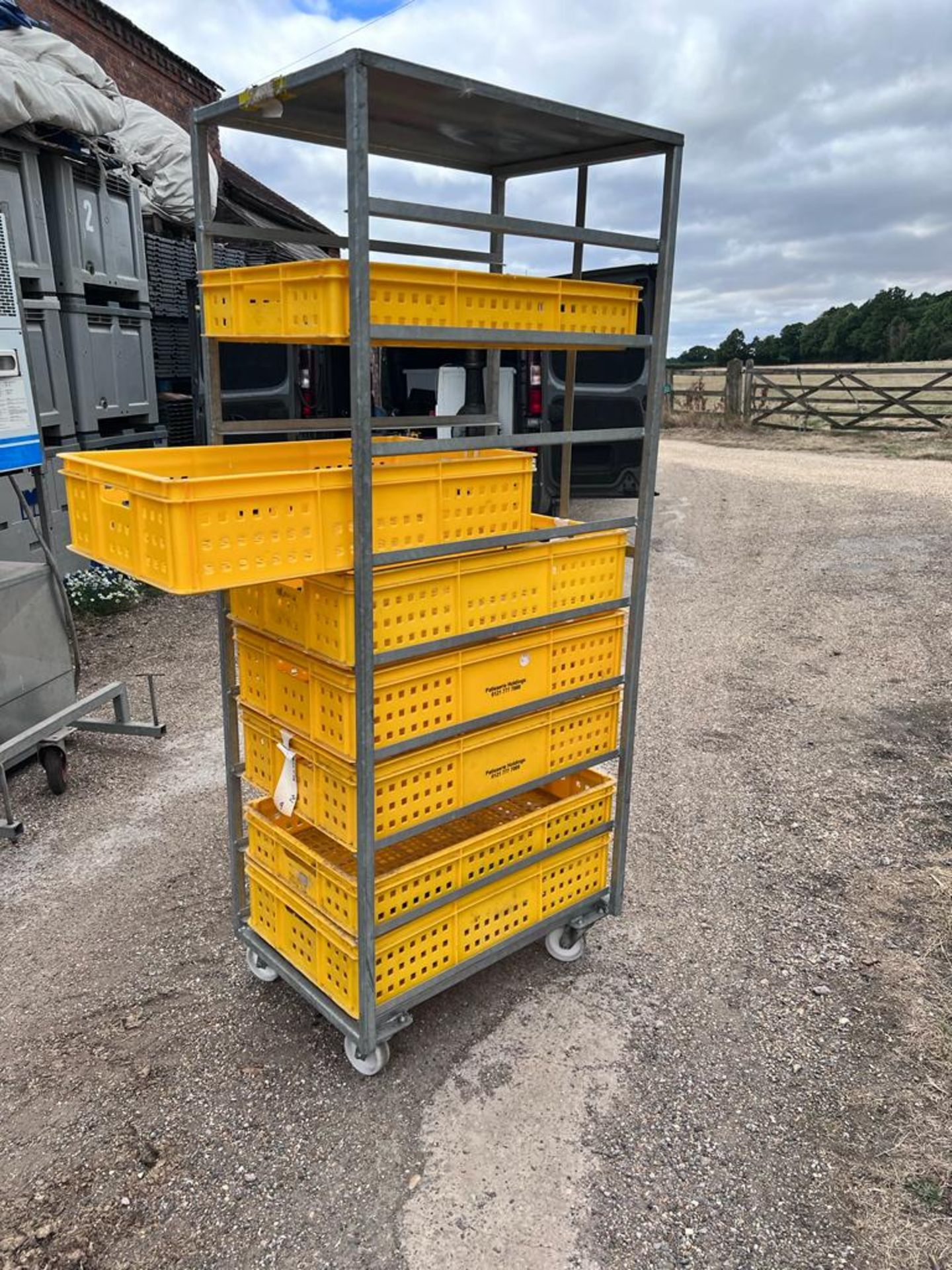 Wheeled 9-Slot Bread Tray Frame with Yellow Plastic Bakery Boxes - Please note this Lot is located - Image 2 of 4