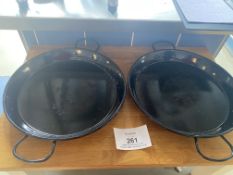 2 Paella Pans with 1 Lid. Please Note - This lot is located at Hengata Restaurant, 106 High