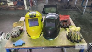 2: Welding Helmets, Quanity of Welding Gloves & Welding Magnet - Please Note this Lot is Located