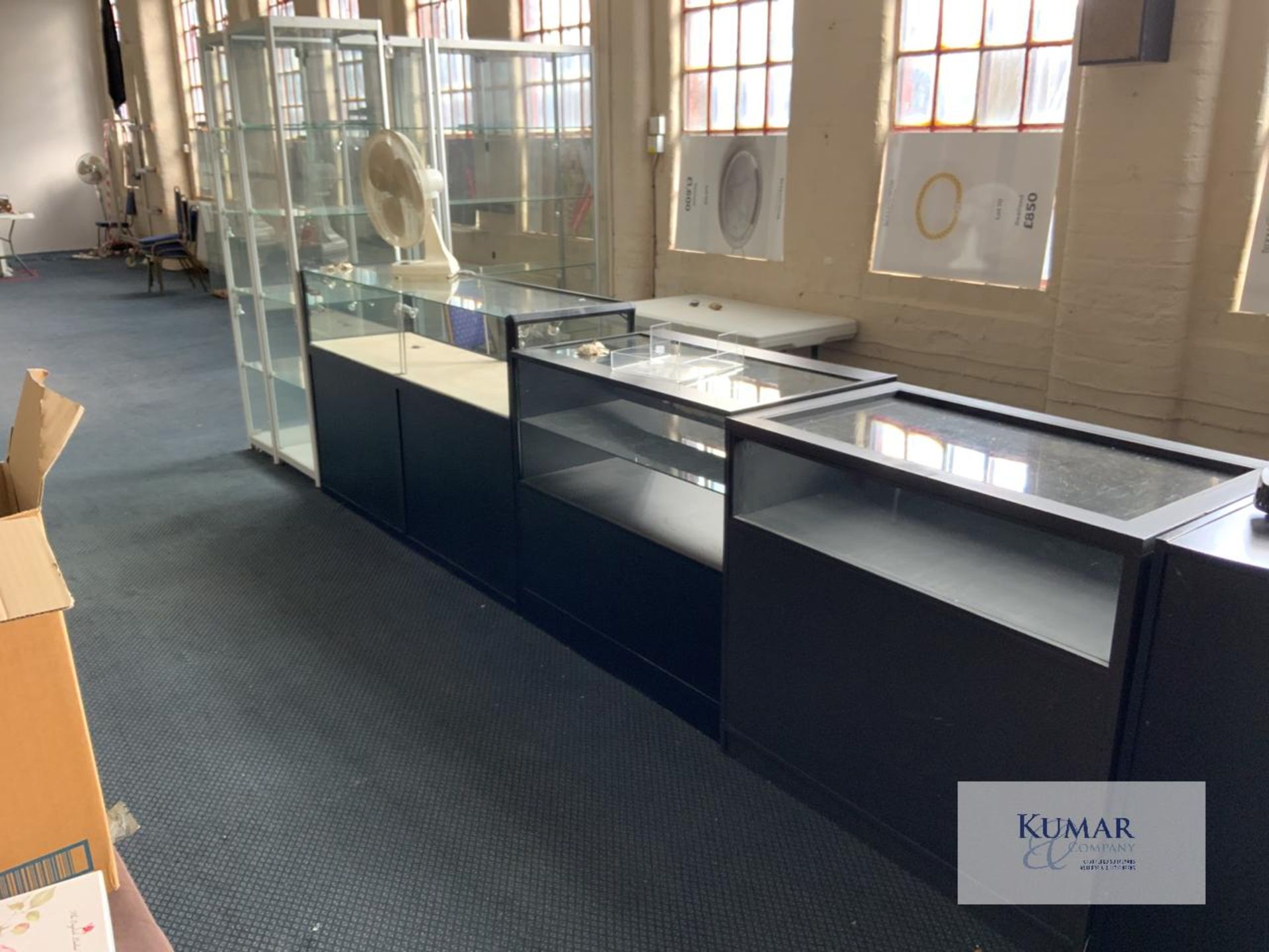 Black Wrap Around Glass Fronted Display Units as shown - Located Main Sale Room 1st Floor