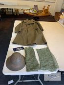 Great Coats Dismounted 1940 Size No.8 Military Style Overcoat with Metal Helmet, Fire Guard Emblem &
