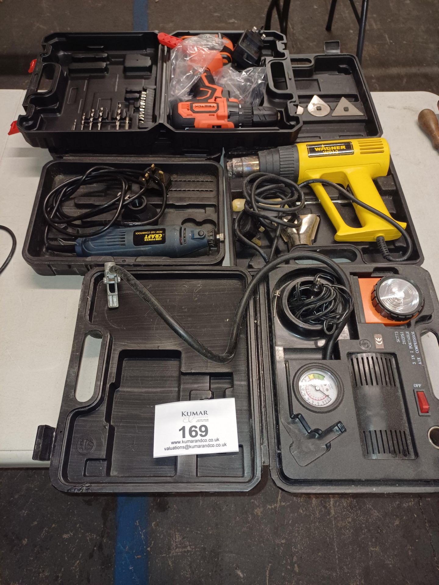 Assorted Electrical Tools & Air Pump