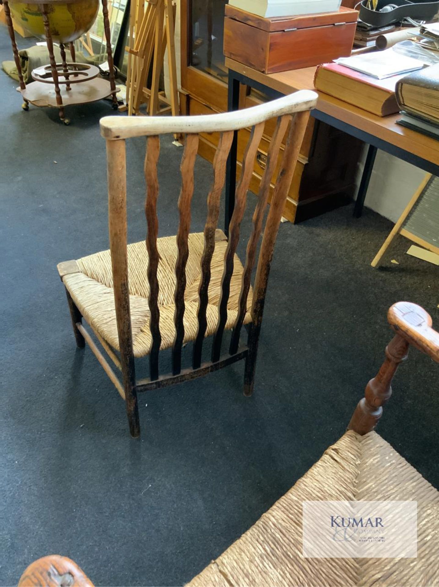 Make Unknown Vintage Stle Dark Oak Glass Fronted Cupboard with 2 Various Chairs - Image 6 of 7