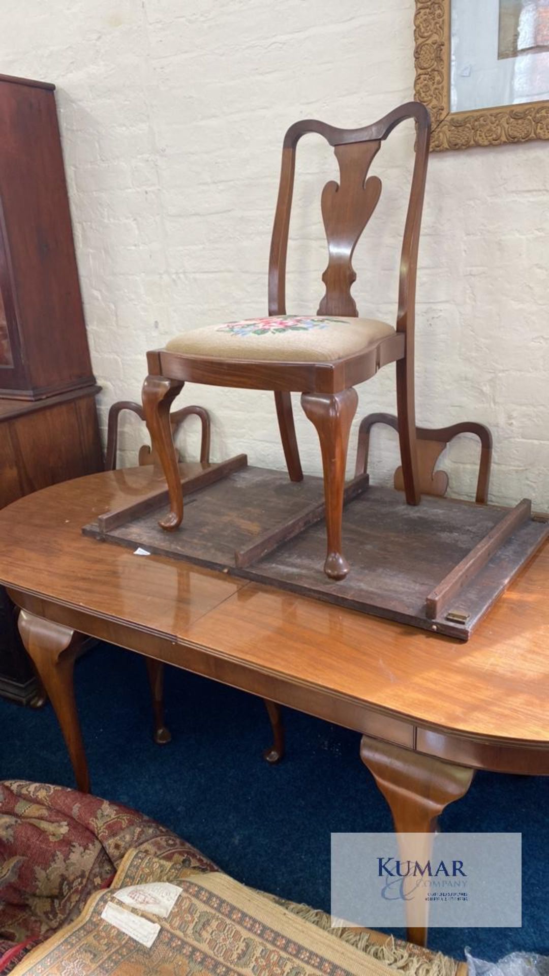 Wooden Extendable Dining Table with 6 Crochet Seat Wooden Chairs - Image 2 of 9