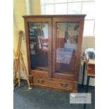 Make Unknown Vintage Stle Dark Oak Glass Fronted Cupboard with 2 Various Chairs