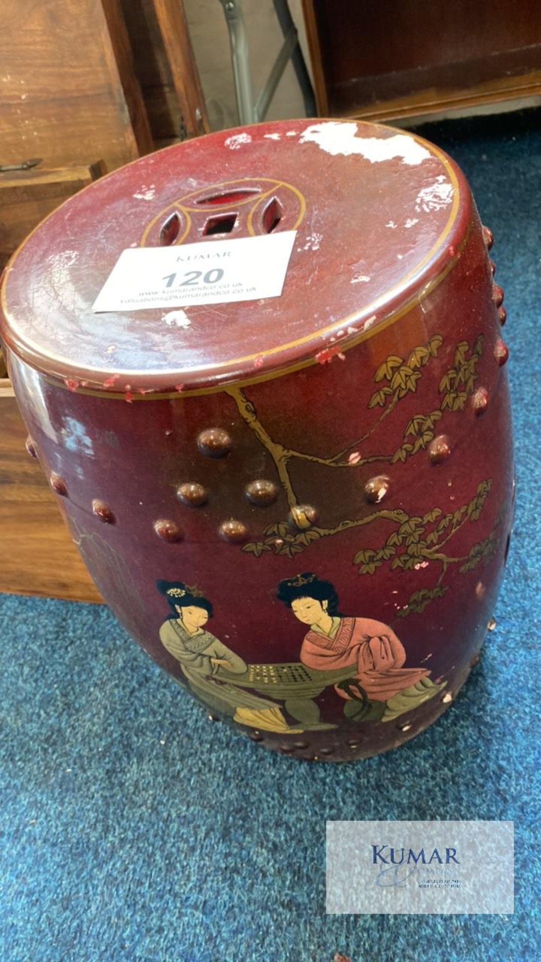 Set of Wooden Storage Boxes & Wooden Shelves & Ceramic Oriental Stool