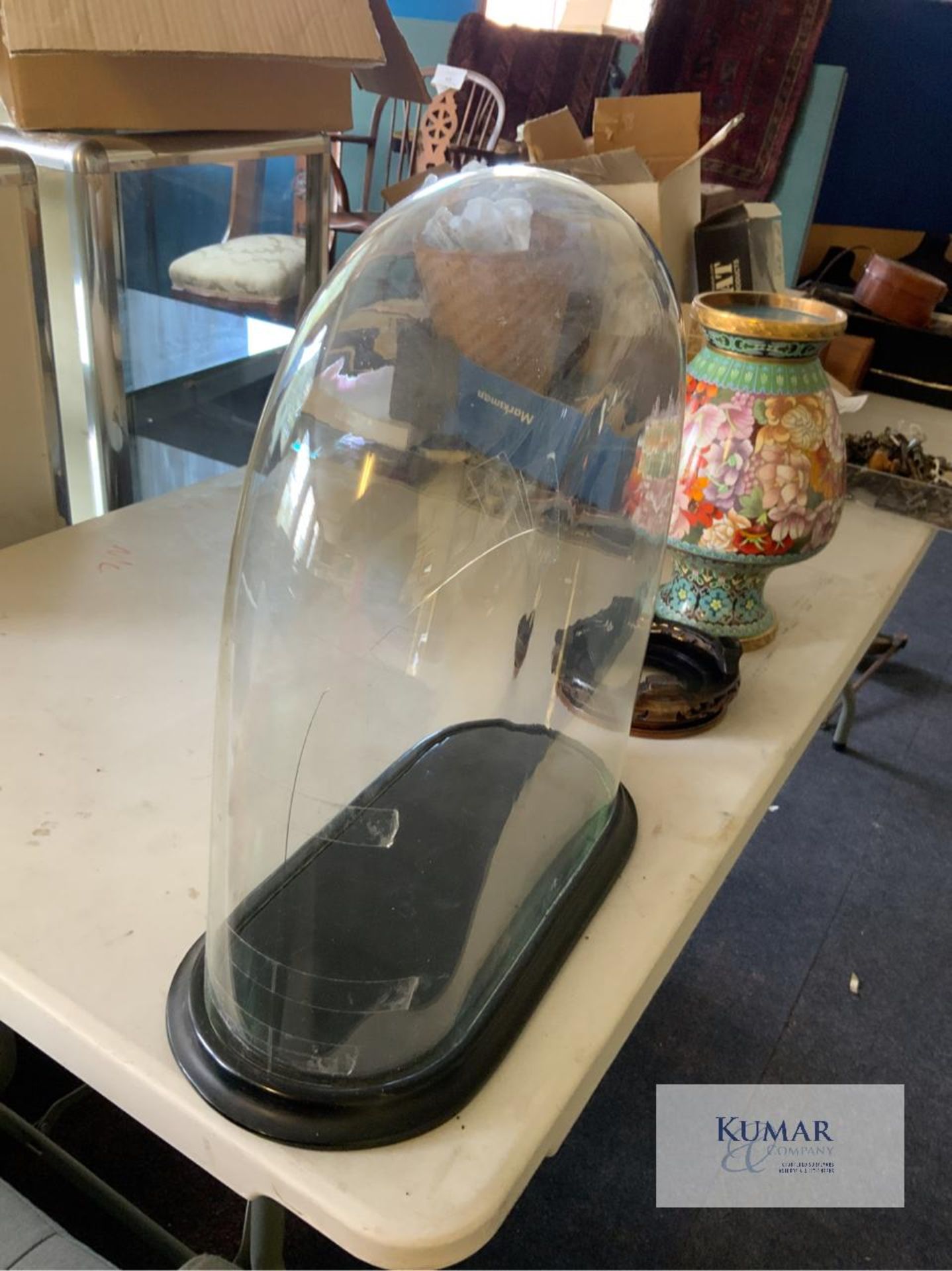 2: Painted Metallic Vases with Wooden Bases, Glass Cover, Glass Display Oval Jar Cloche, Vintage - Bild 17 aus 17