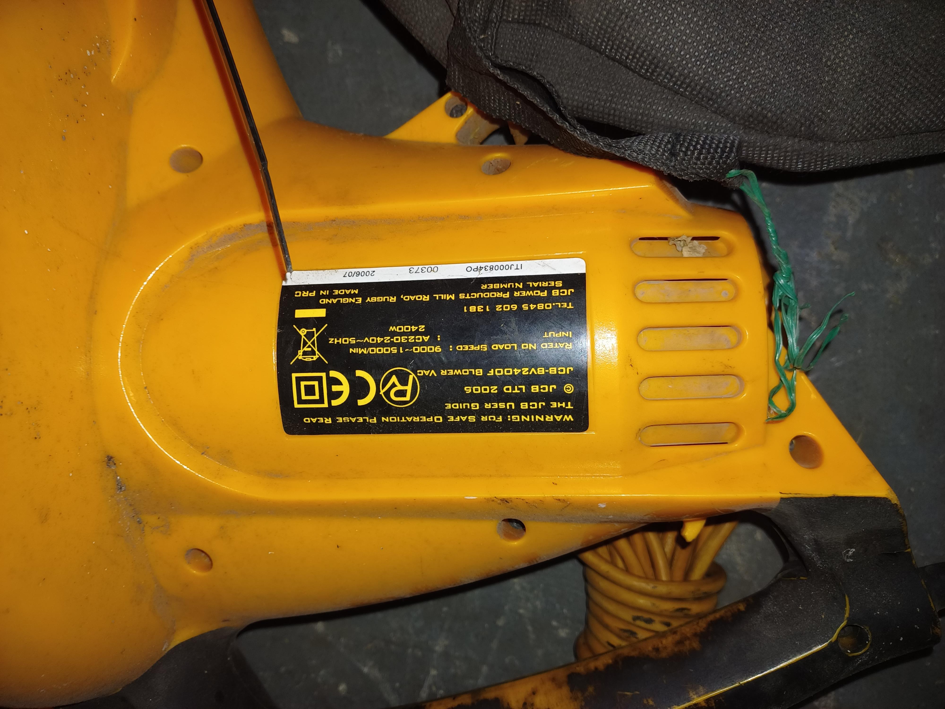 JCB Leaf Blower Vaccum - Model BV2400F - Serial No: ITJ000834PO - Image 3 of 3