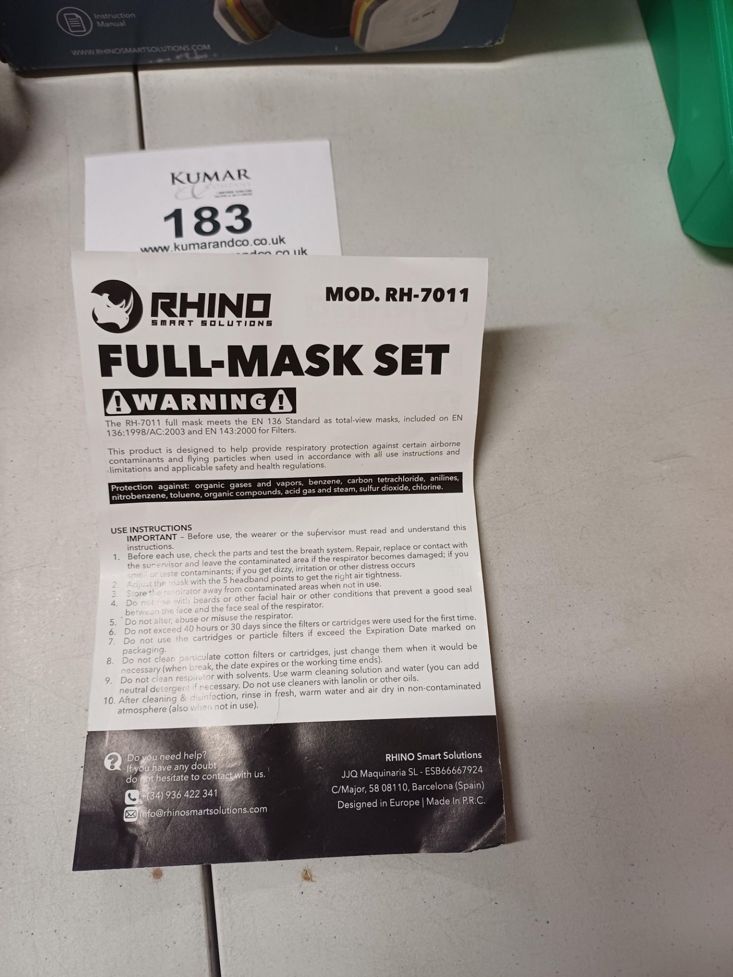Rhino Smart Solutions Full Mask Resirator Set - Model RH7011 - Image 4 of 4