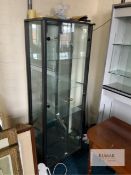 Black Glass Fronted Display Unit & 4: Double Height Grey Glass Fronted Display Units Located Main