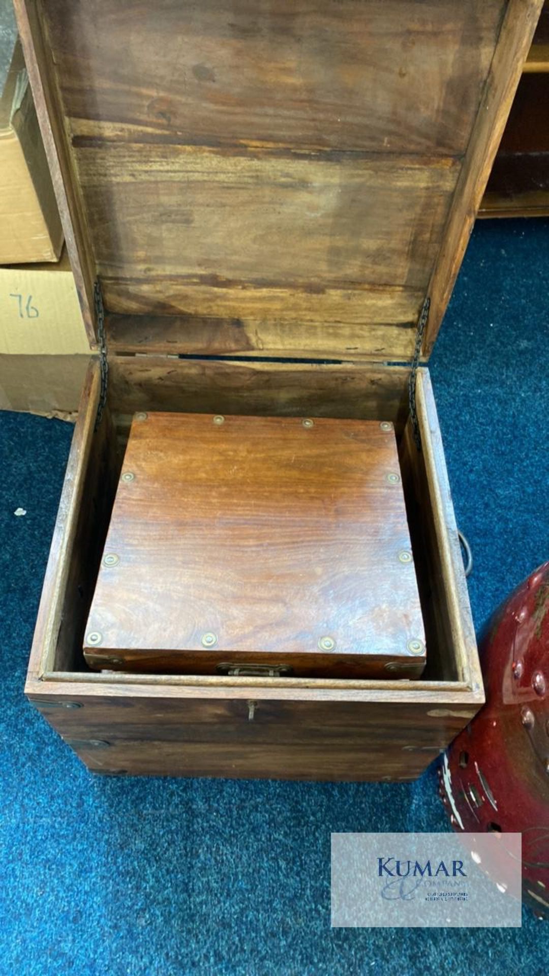 Set of Wooden Storage Boxes & Wooden Shelves & Ceramic Oriental Stool - Image 6 of 9