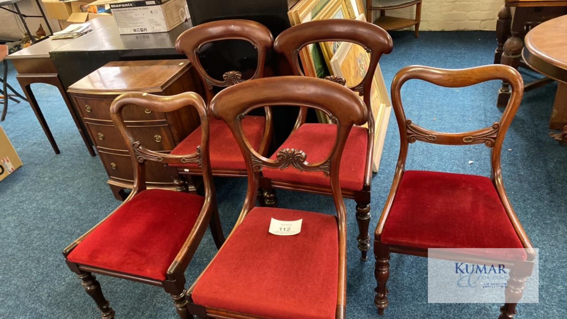 5 Red and Brown Dining Chairs - Bild 3 aus 6