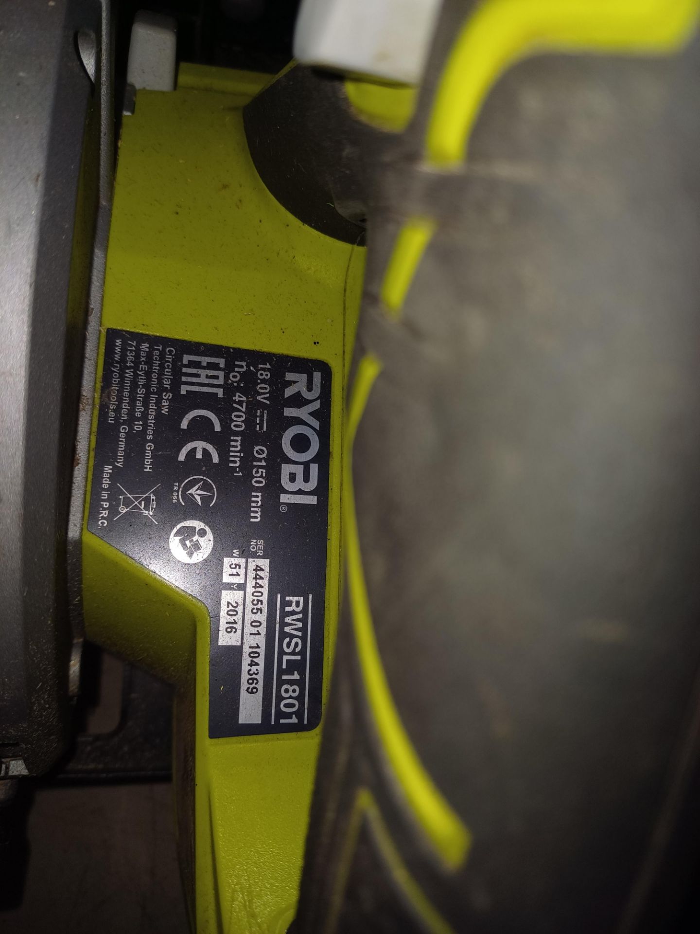 Ryobi 18 Volt Plain Circular Saw with 1 Battery & No Charger Serial NON: 4403701009610 (2006) - Image 3 of 4