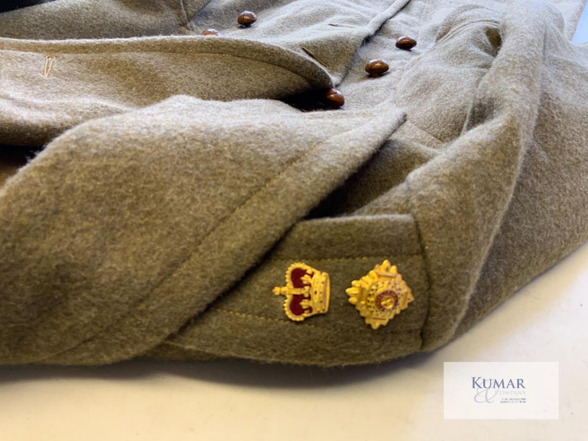 Great Coats Dismounted 1940 Size No.8 Military Style Overcoat with Metal Helmet, Fire Guard Emblem & - Image 11 of 14