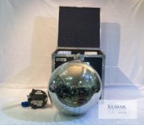 50cm diameter Mirror Ball with 230V 1RPM motor and flightcase Description: 50cm mirror ball in great