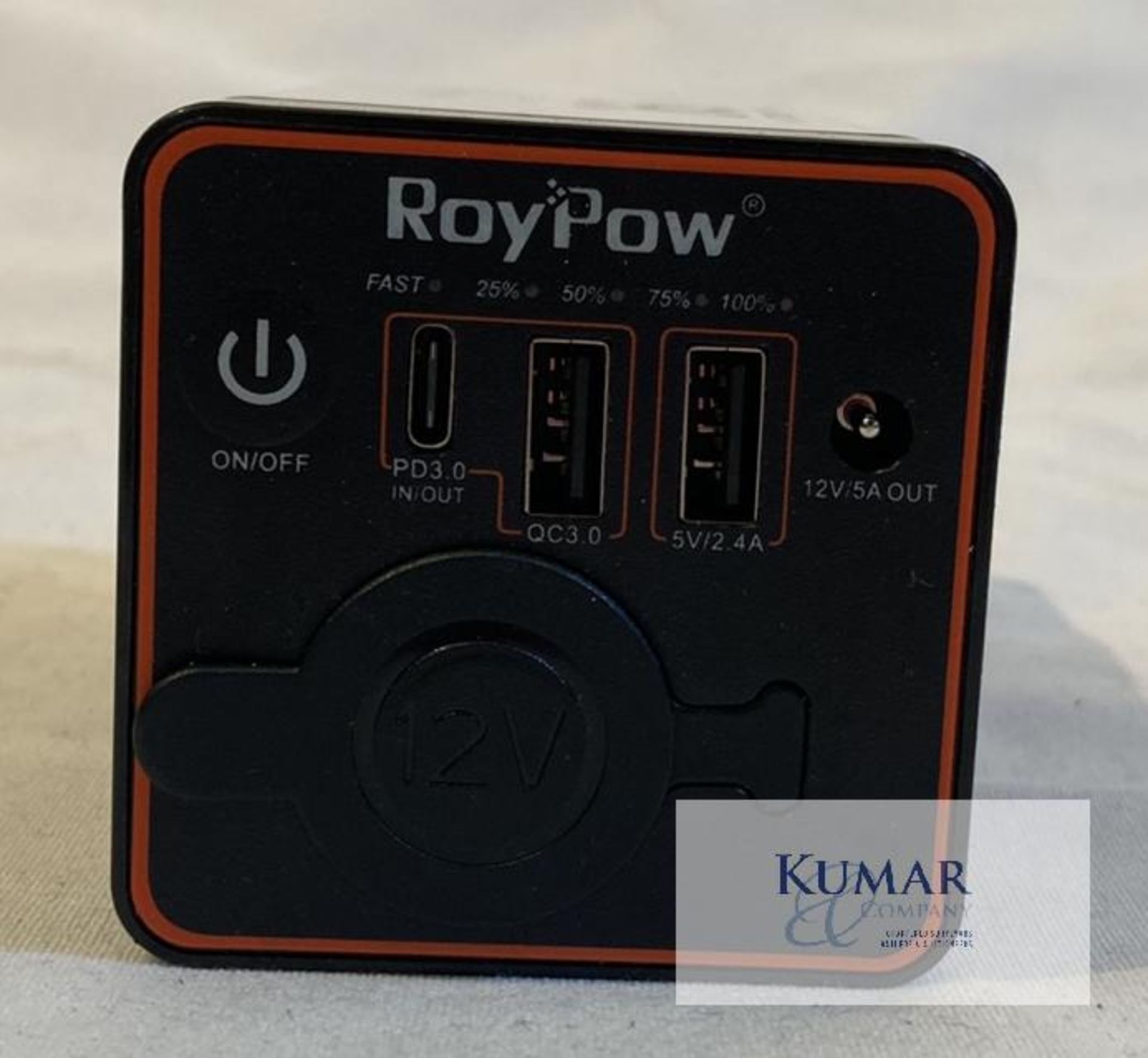 RoyPow Mini 120W 12V 75Wh Rechargeable Power Pack (DC barrel, USBA, USBC, 12V auto) Description: - Image 3 of 4