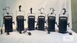 6 of Selecon Acclaim 650W Fresnel (w/barn doors, hook clamps, gel frames and spare lamps)