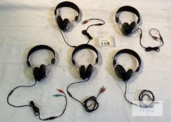 Set of 5 pairs of plain black basic headphones for gallery/exhibition Description: Simple