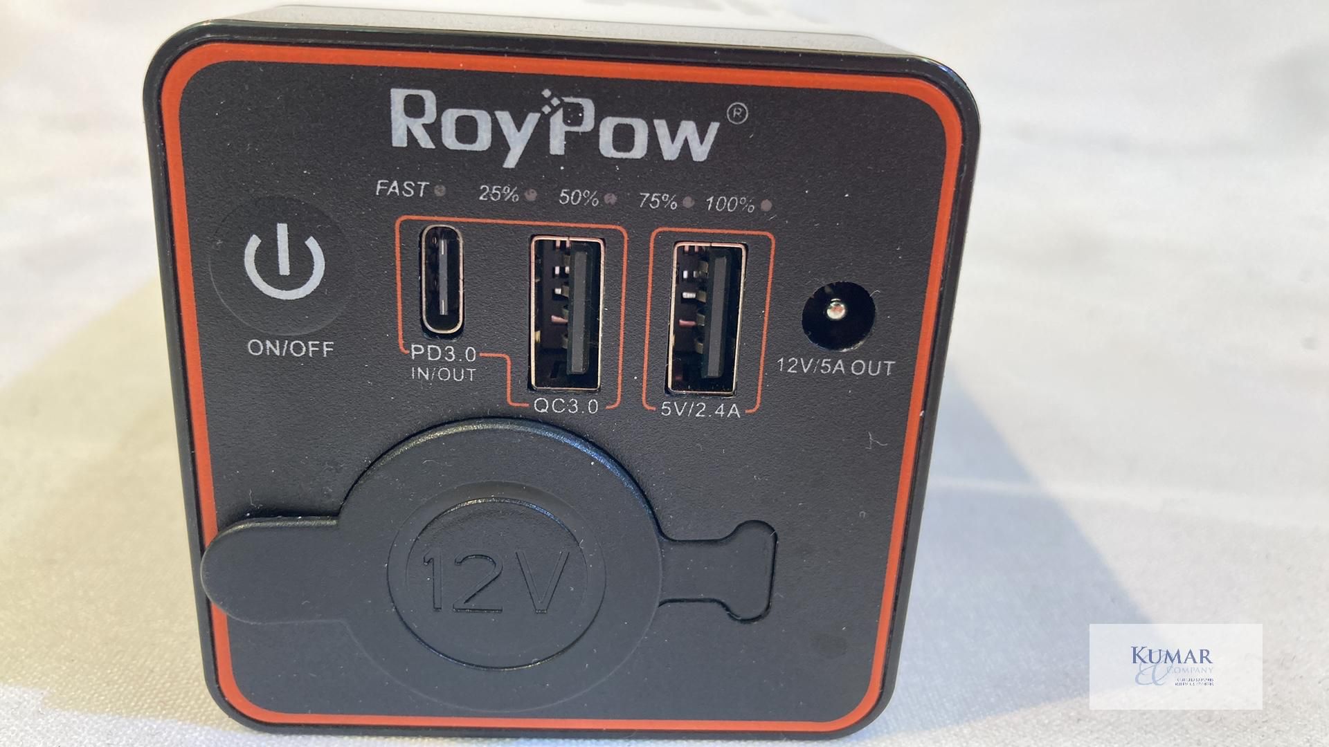 RoyPow Mini 120W 12V 75Wh Rechargeable Power Pack (DC barrel, USBA, USBC, 12V auto) Description: - Image 2 of 4