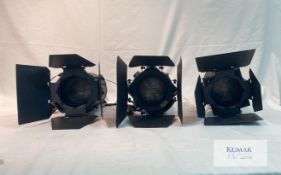 6 of Selecon Rama 1.2kW Fresnel (w/barn doors, gel frames, hook clamps and spare lamps) Description: