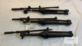 3 of Mic stand short boom (1 K&M, 2 unbranded) Description: Solid short boom mic stands. All steel
