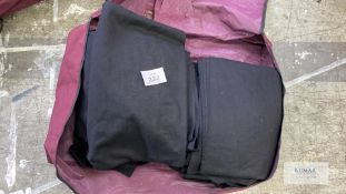 Assorted large black wool serge offcuts in storage bag Description: Large fabric storage bag