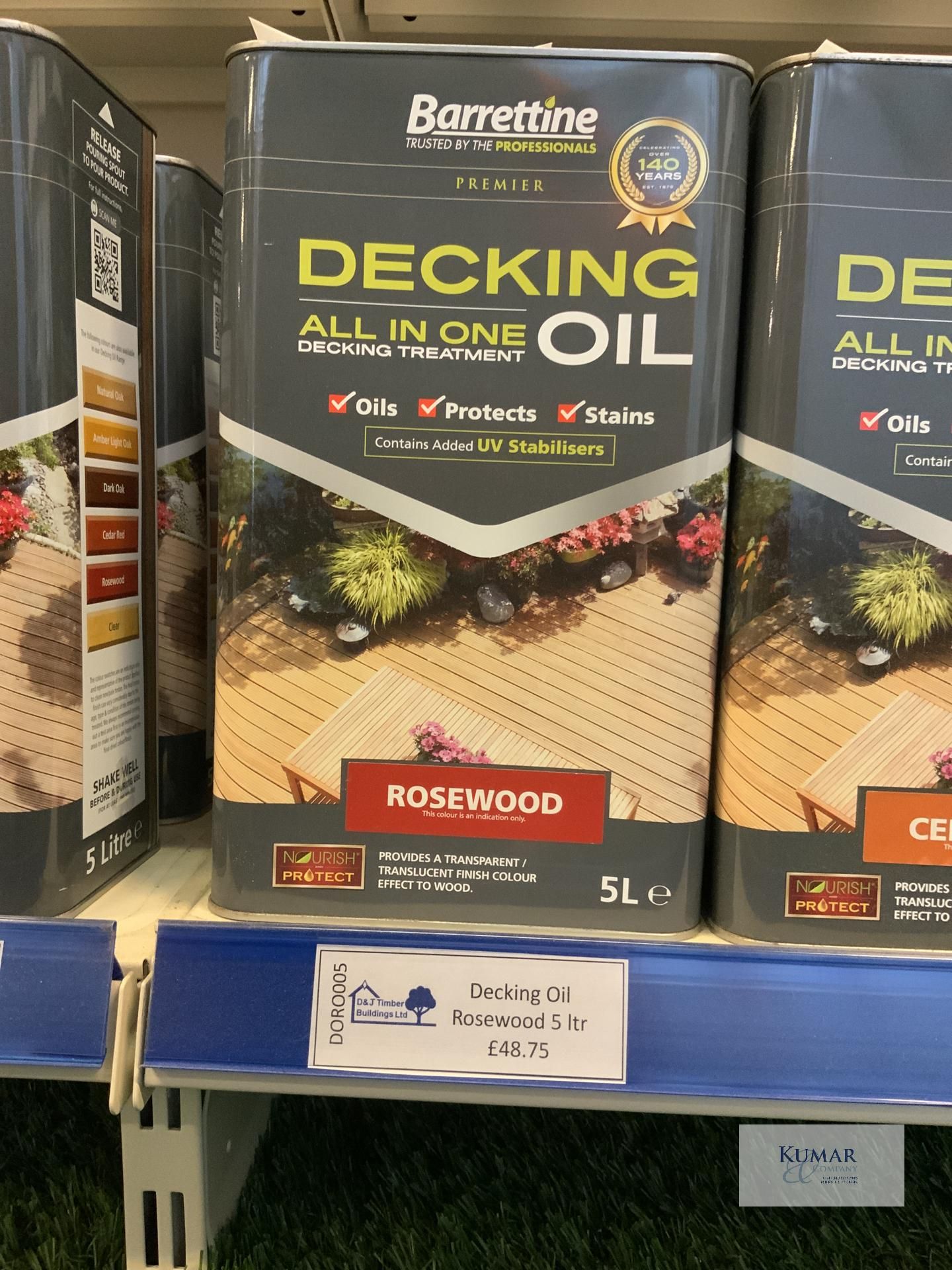 4: 5Ltr Barrettine Decking Oil Rose Wood (RRP £48.75 each)