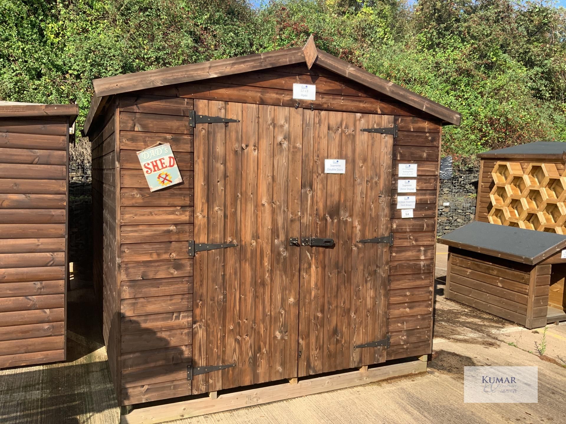 12 x 8 Apex Supreme Garden Shed with Windows, Supreme 19mm Shiplap, Oil Base Treatment Dark Brown,