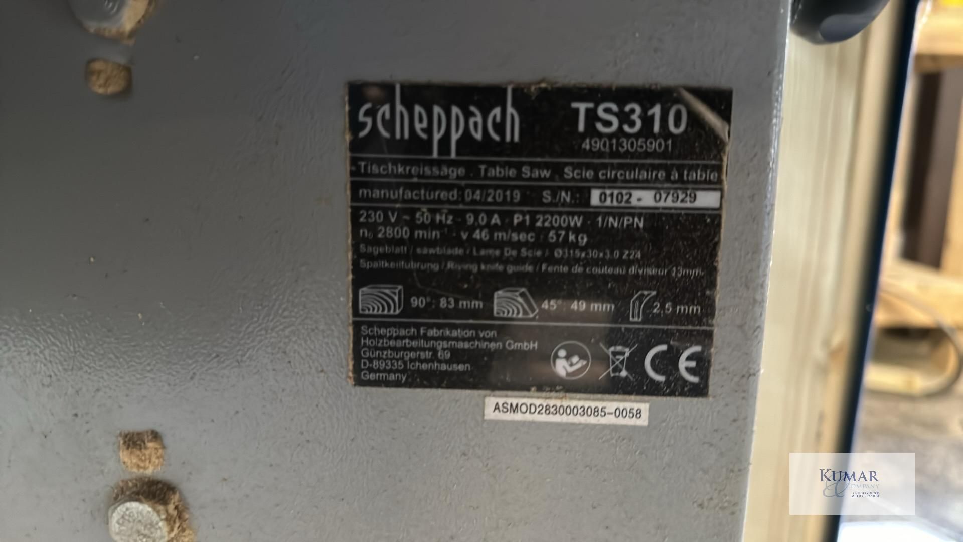 Scheppach TS310 Circular Table Saw, Serial No.0102-07929, (04/2019) - Image 7 of 9