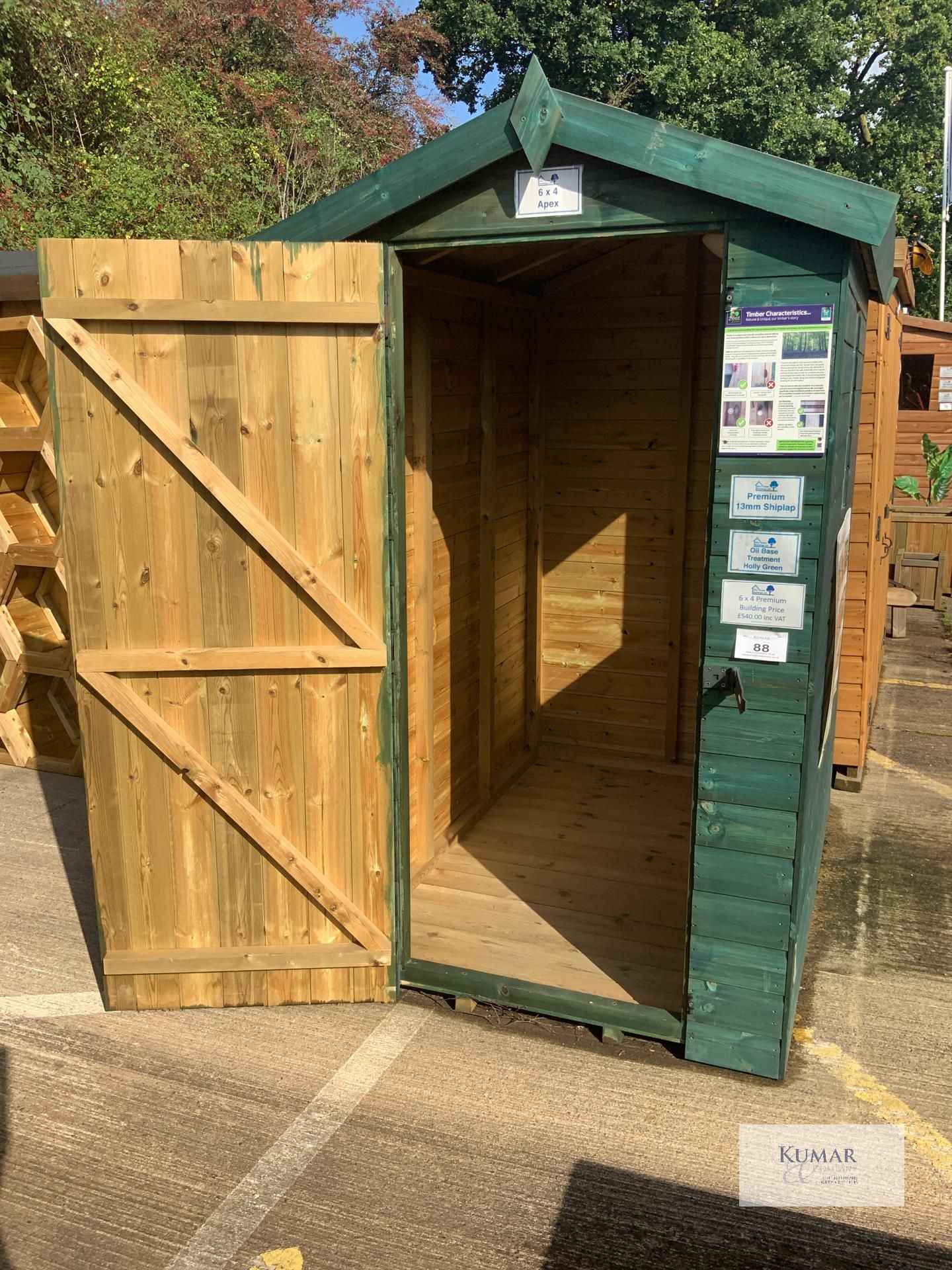 6 x 4 Apex Premium Shed, 13mm Premium ShipLap, Oil Base Treatment Holly Green, RRP - £540 - - Image 7 of 10