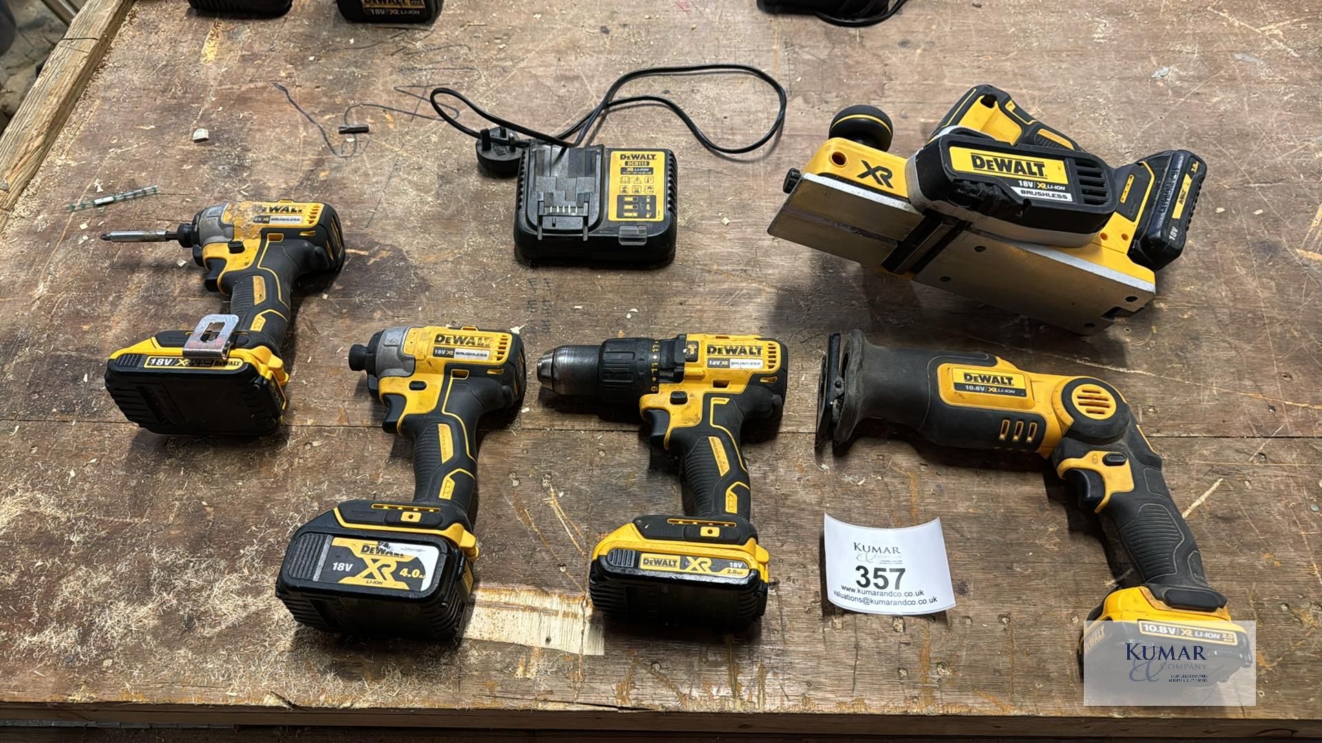 Large Lot of Dewalt Power Tools Comprising - DCP580 Planer with 18v 3.0AH Battery, DCB113 10.8v,