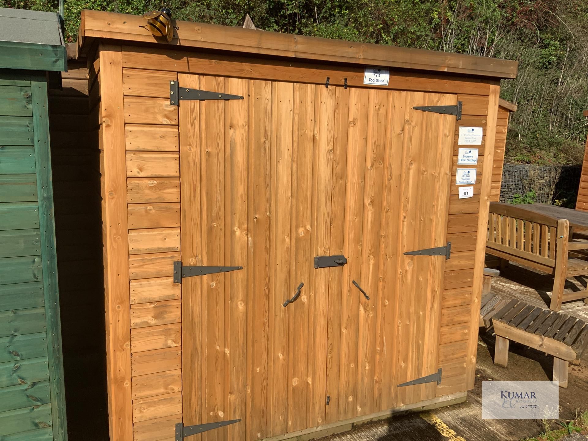 7 x 4 Supreme Tool Shed with Double Doors, Supreme 19mm ShipLap, Oil Base Treatment Golden Brown, - Image 2 of 8