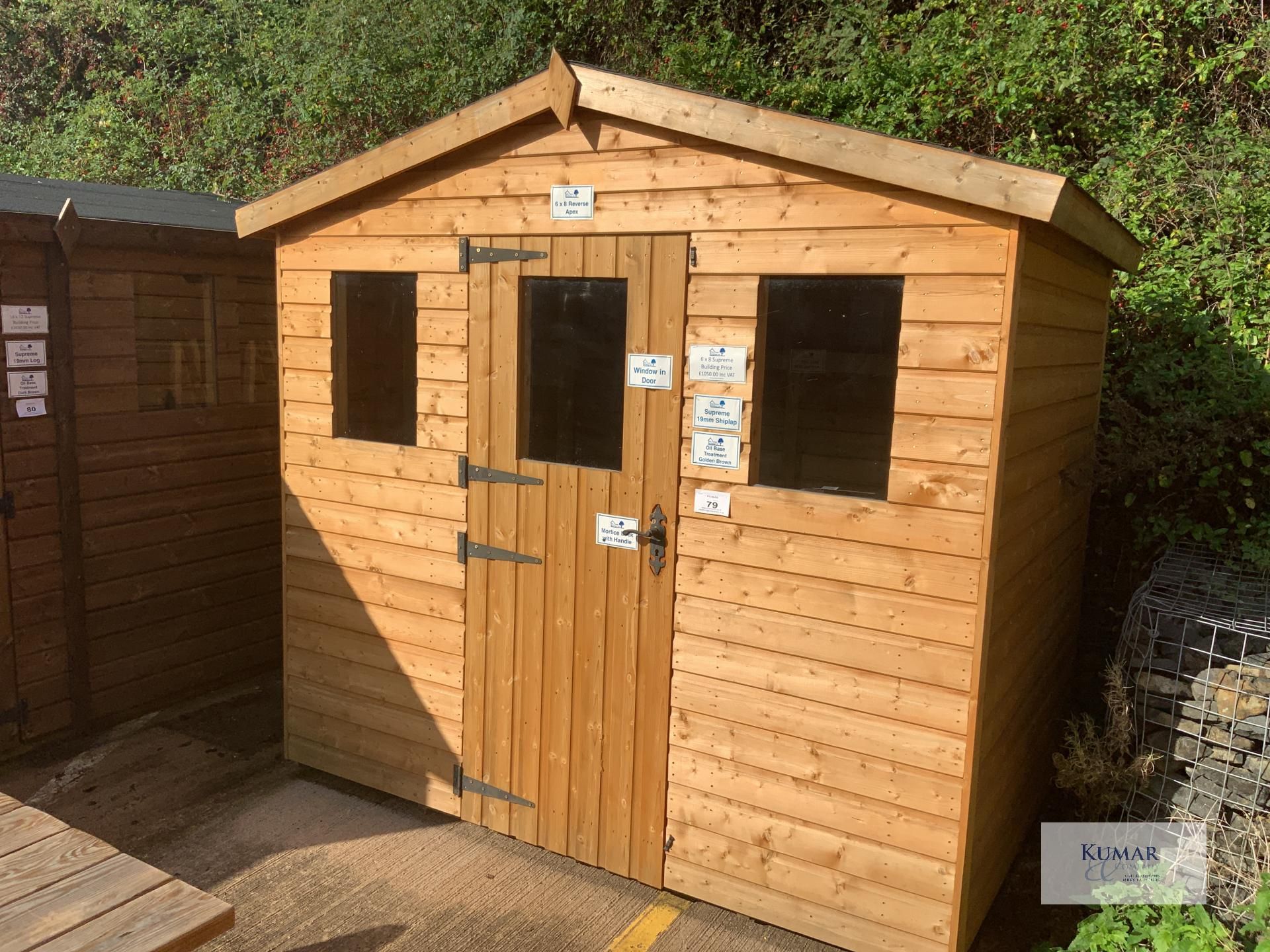 6 x 8 Reverse Apex Supreme Garden Shed with Window in Door, Supreme 19mm ShipLap, Oil Base Treatment
