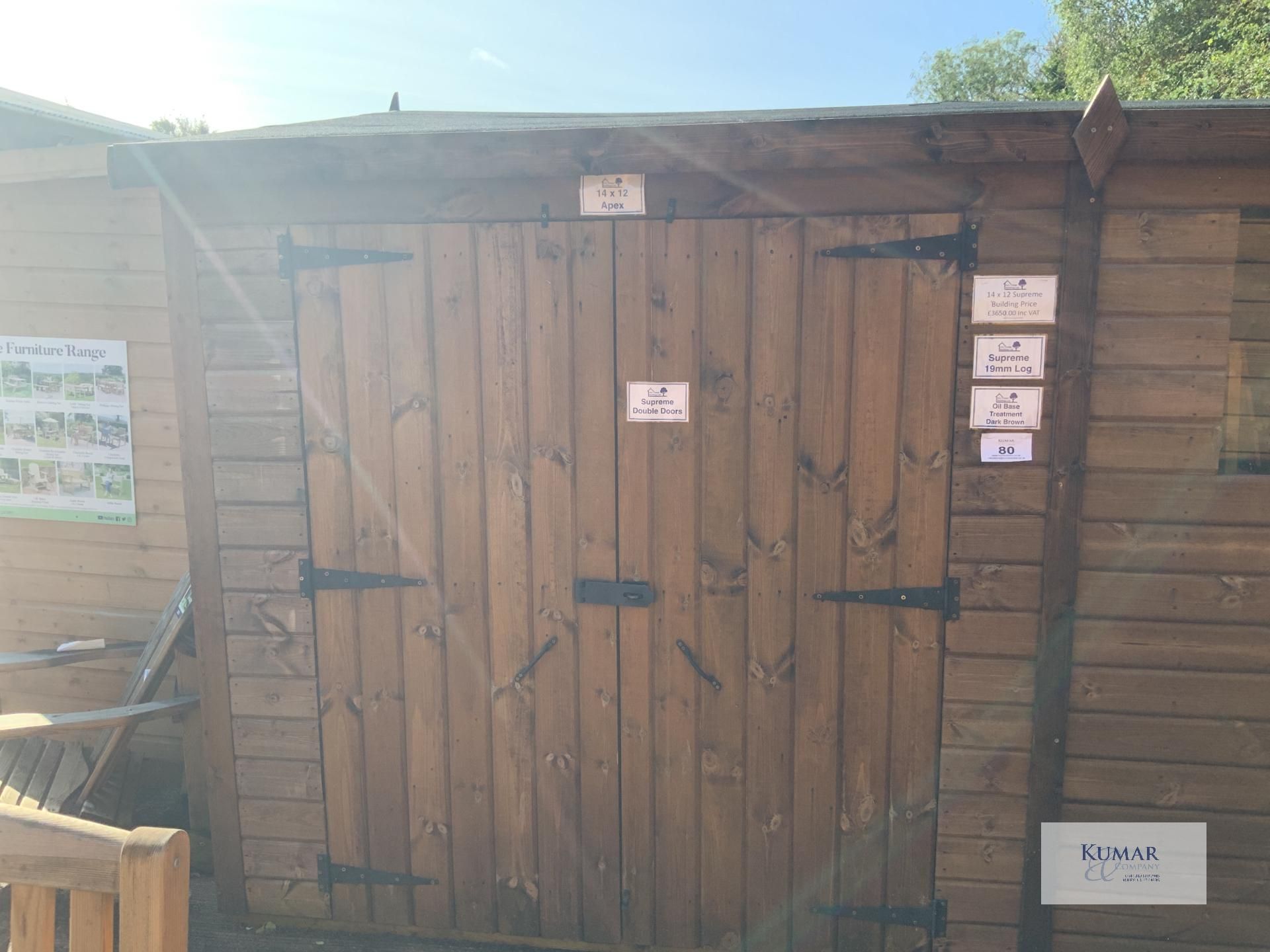 14 x 12 Apex Supreme Garden Shed with Windows, Supreme 19mm Log Lap, Oil Base Treatment Dark - Image 3 of 11