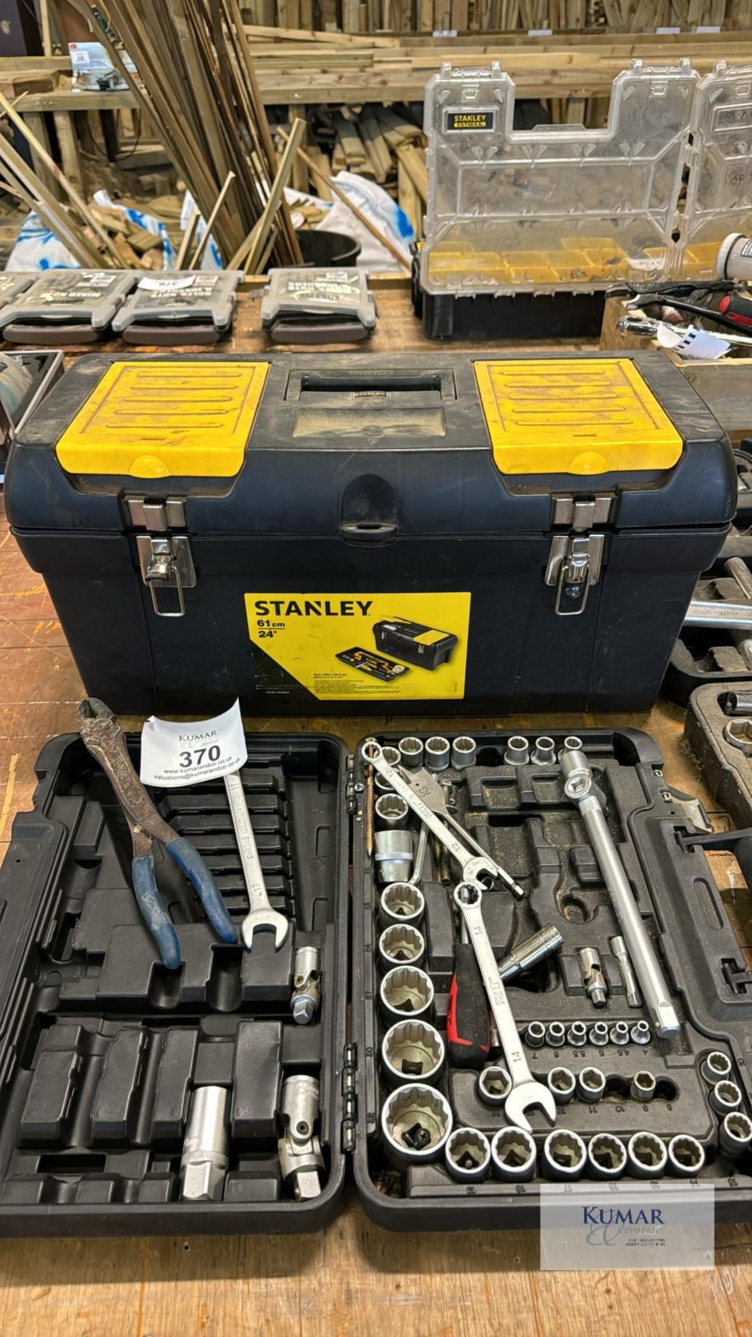 Socket Set with Tools in Black Carry Case & Stanley 24" Plastic Toolbox with Tools As Pictured