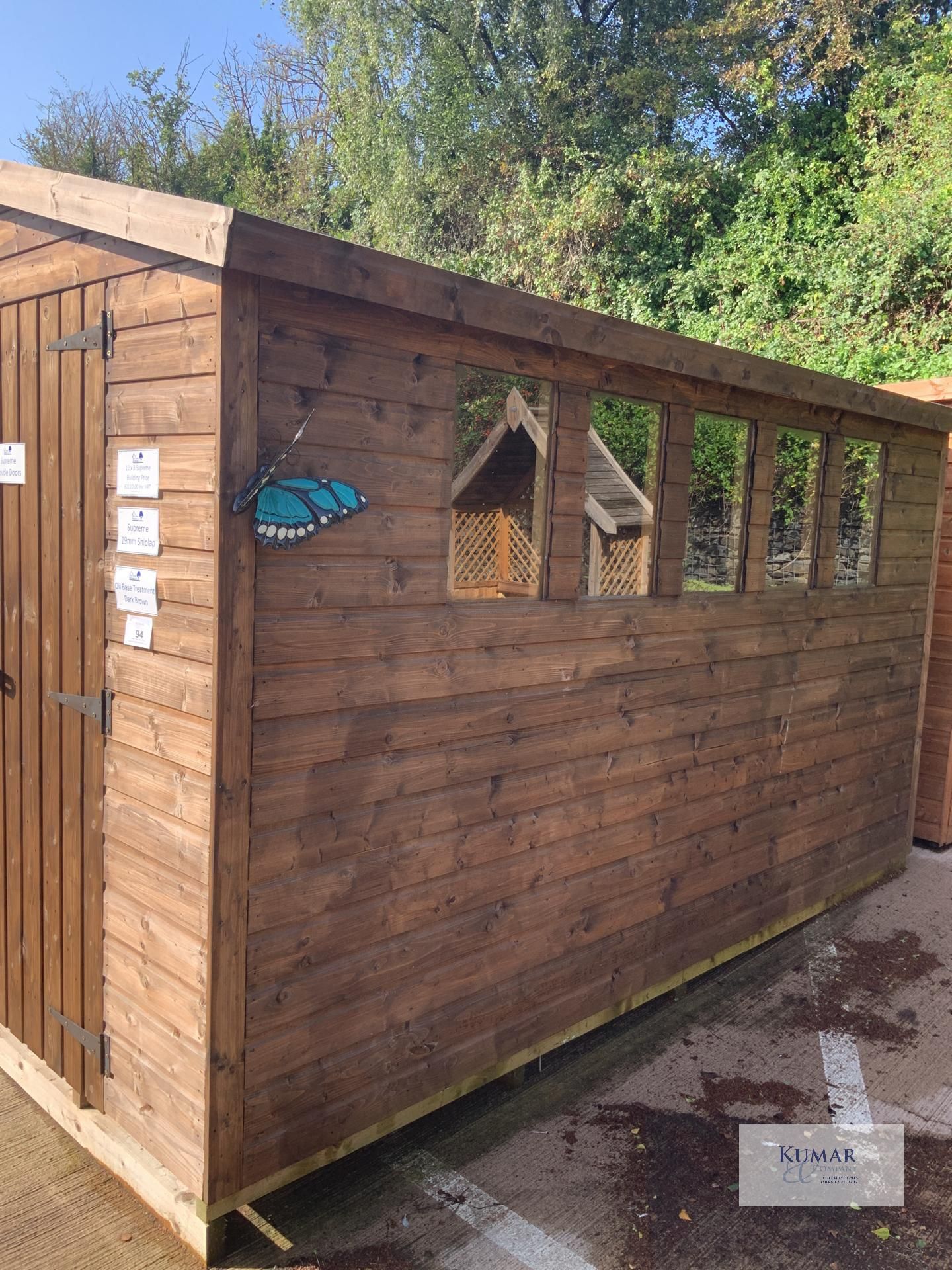 12 x 8 Apex Supreme Garden Shed with Windows, Supreme 19mm Shiplap, Oil Base Treatment Dark Brown, - Image 7 of 14