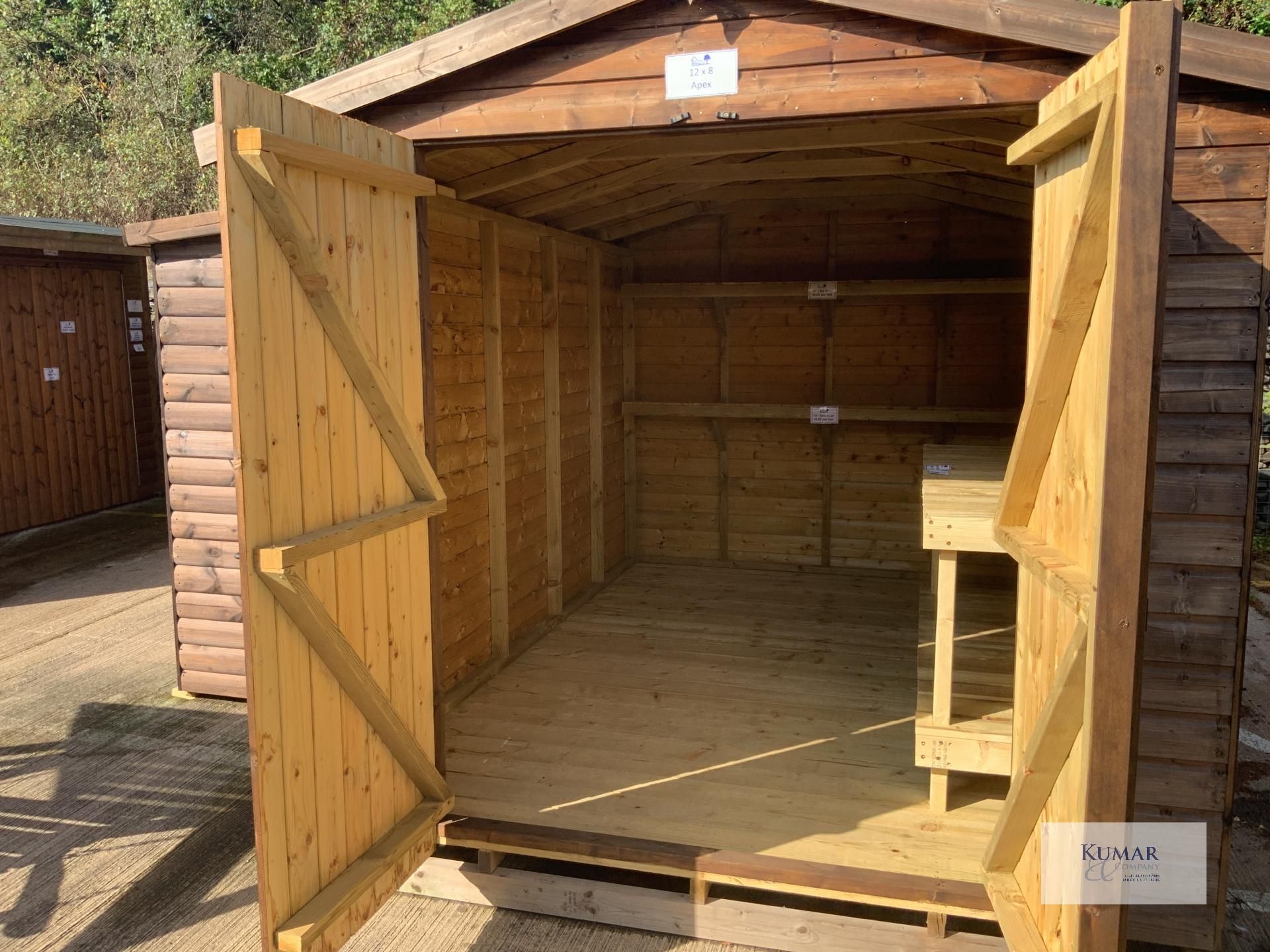 12 x 8 Apex Supreme Garden Shed with Windows, Supreme 19mm Shiplap, Oil Base Treatment Dark Brown, - Image 10 of 14