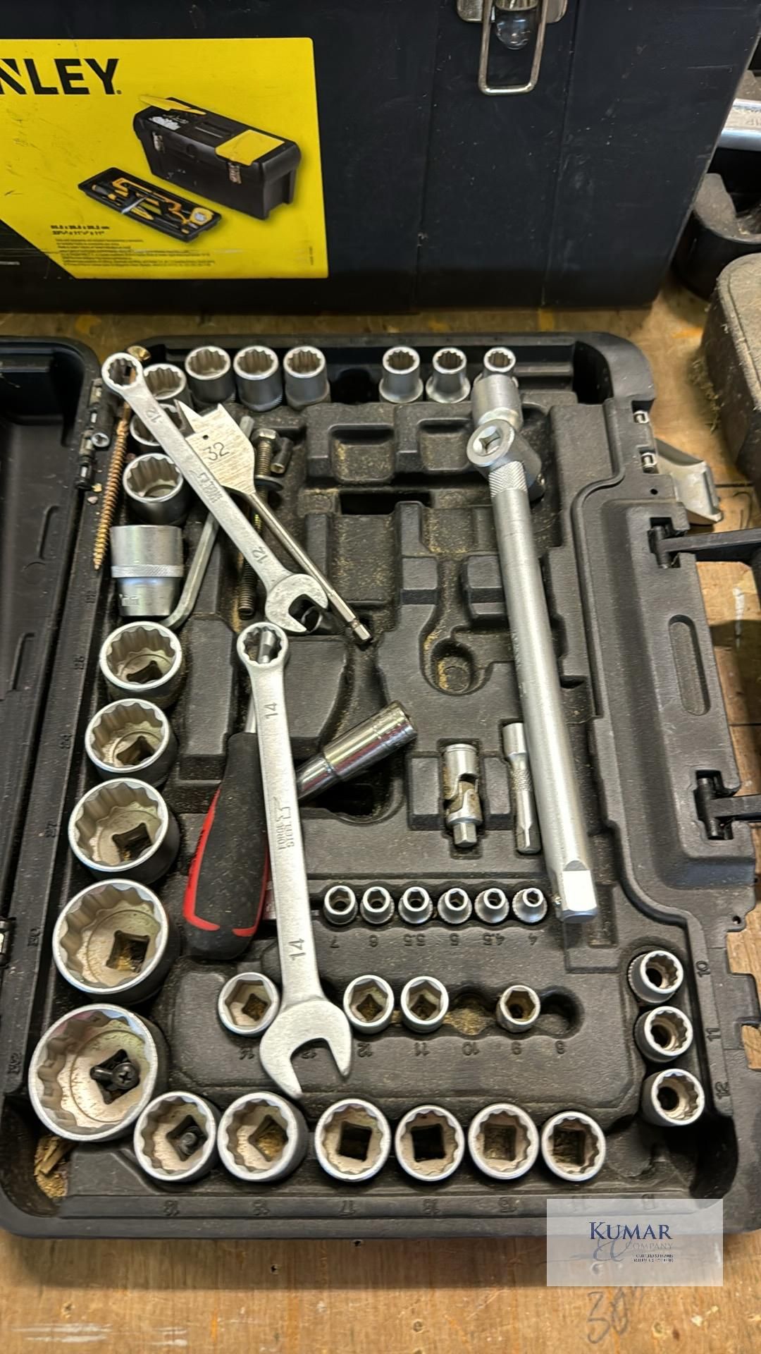 Socket Set with Tools in Black Carry Case & Stanley 24" Plastic Toolbox with Tools As Pictured - Image 3 of 7