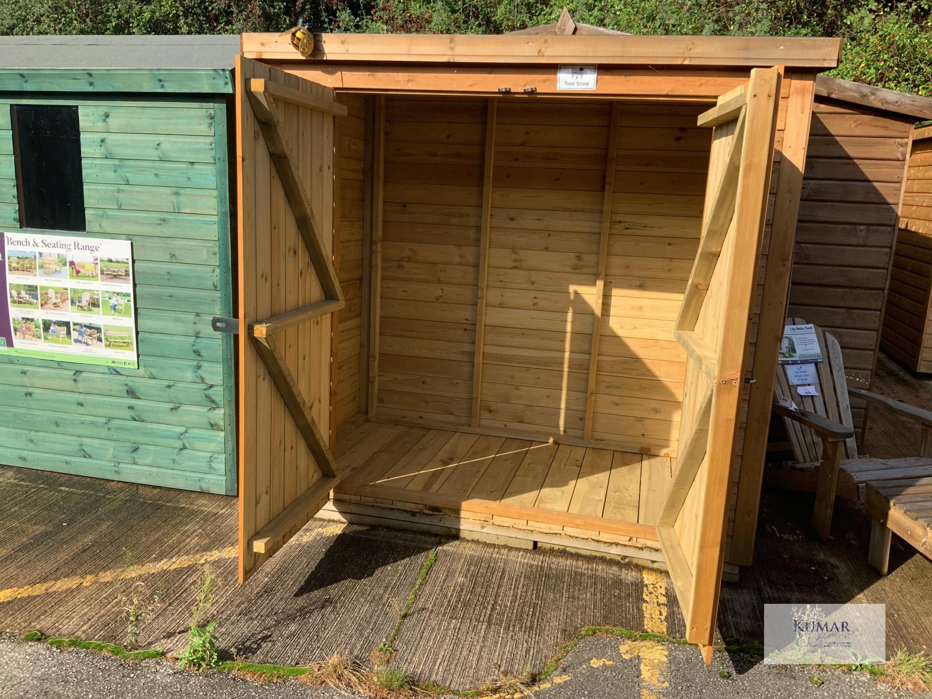 7 x 4 Supreme Tool Shed with Double Doors, Supreme 19mm ShipLap, Oil Base Treatment Golden Brown, - Image 6 of 8