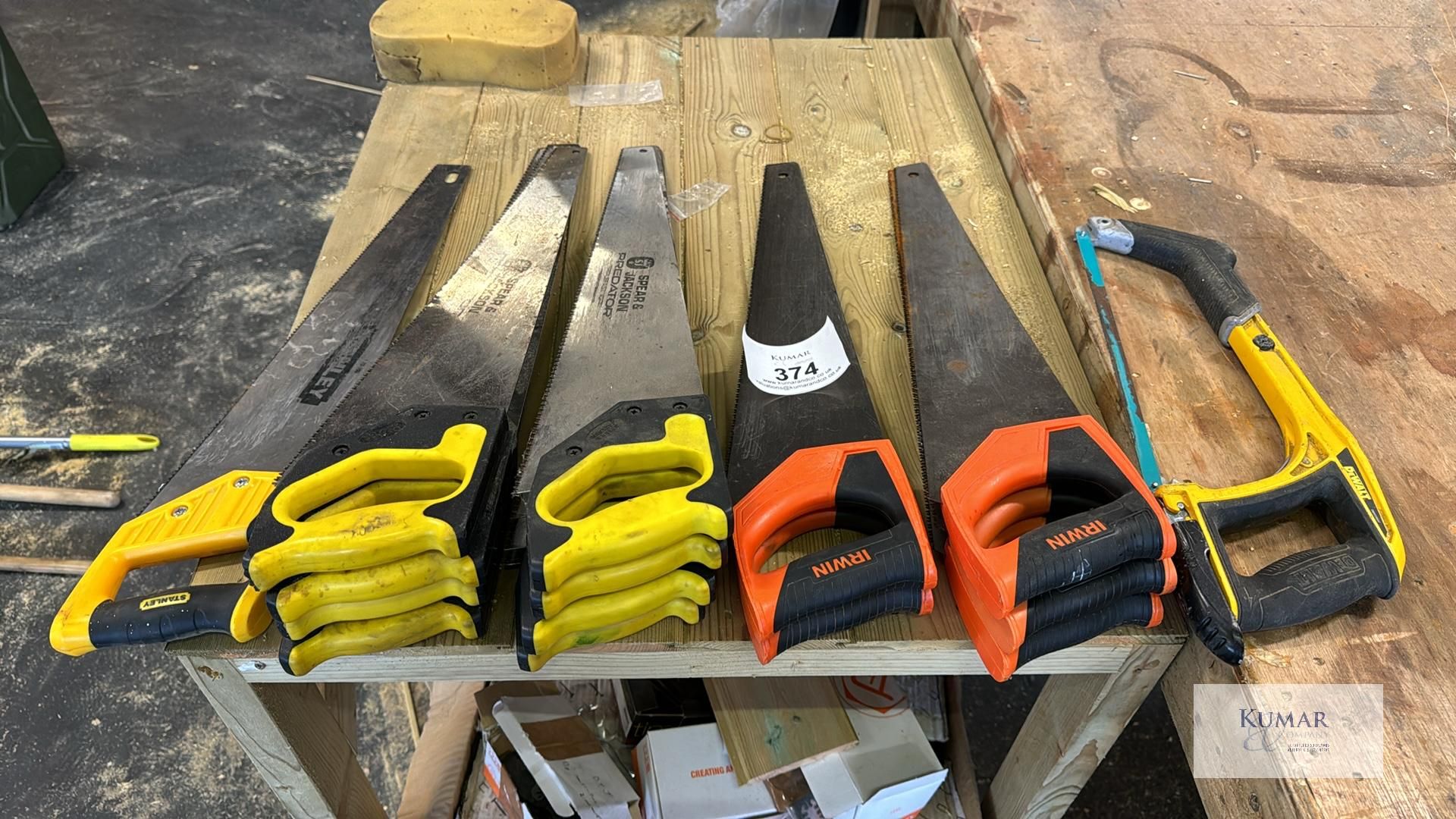 Large Quantity of Various Saws as Follows; Dewalt Hacksaw, 5: Irwin Universal Saws, 7: Spear &