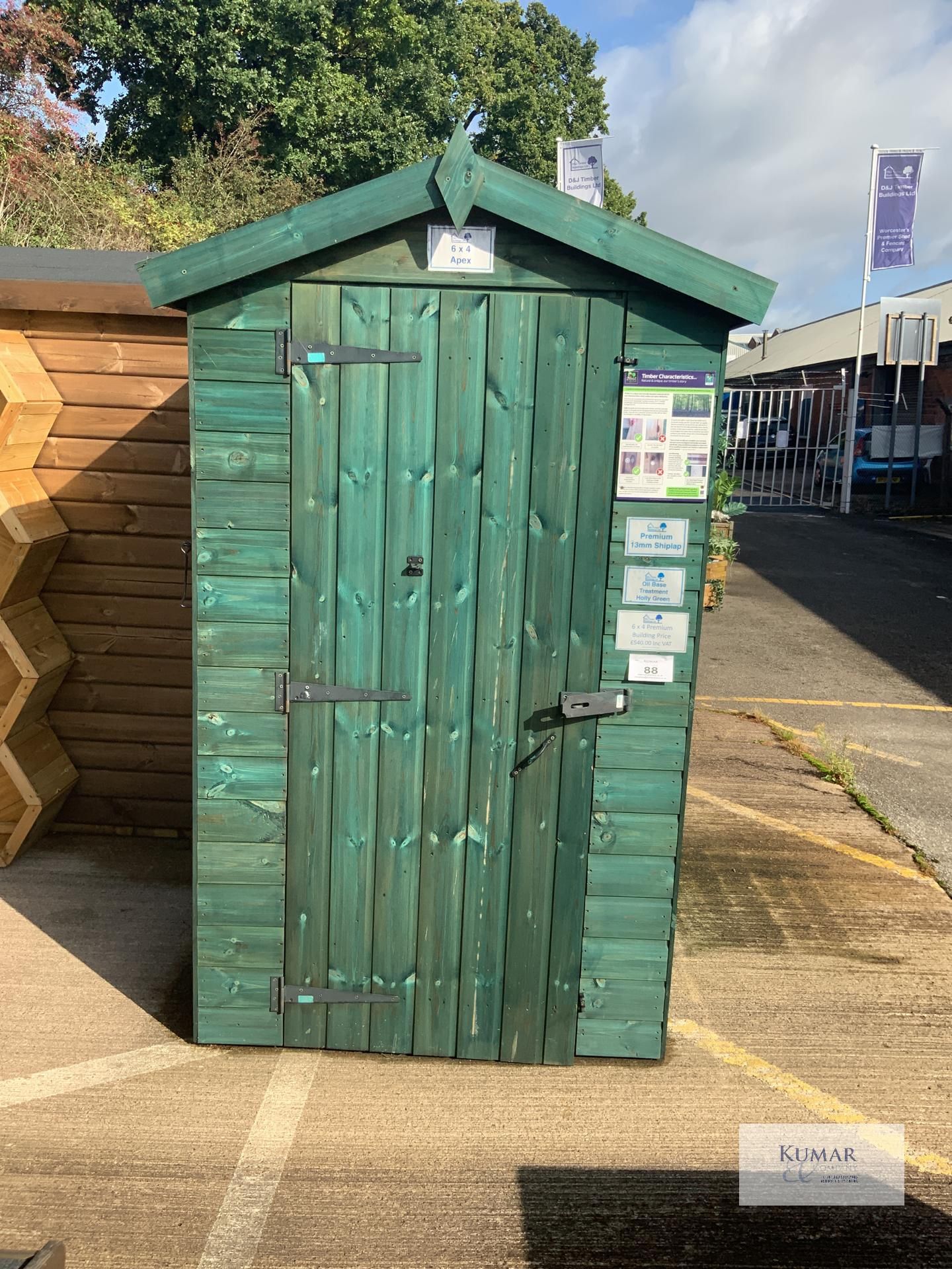 6 x 4 Apex Premium Shed, 13mm Premium ShipLap, Oil Base Treatment Holly Green, RRP - £540 - - Image 2 of 10