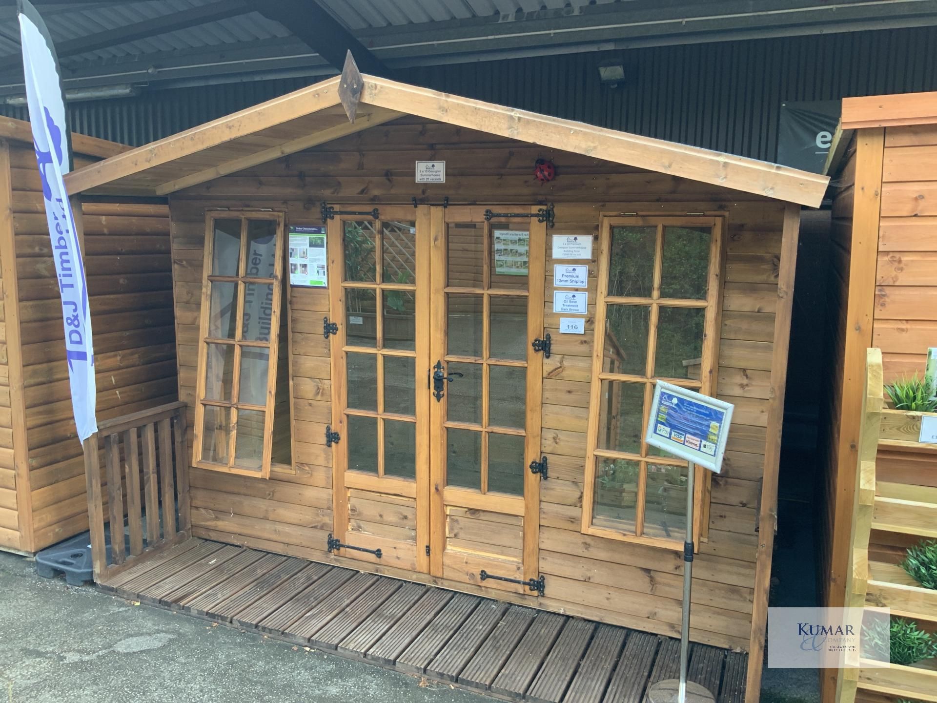 6 x 10 Premium Georgian Summerhouse with Double Doors & Windows, Premium 13mm Shiplap, Oil Base