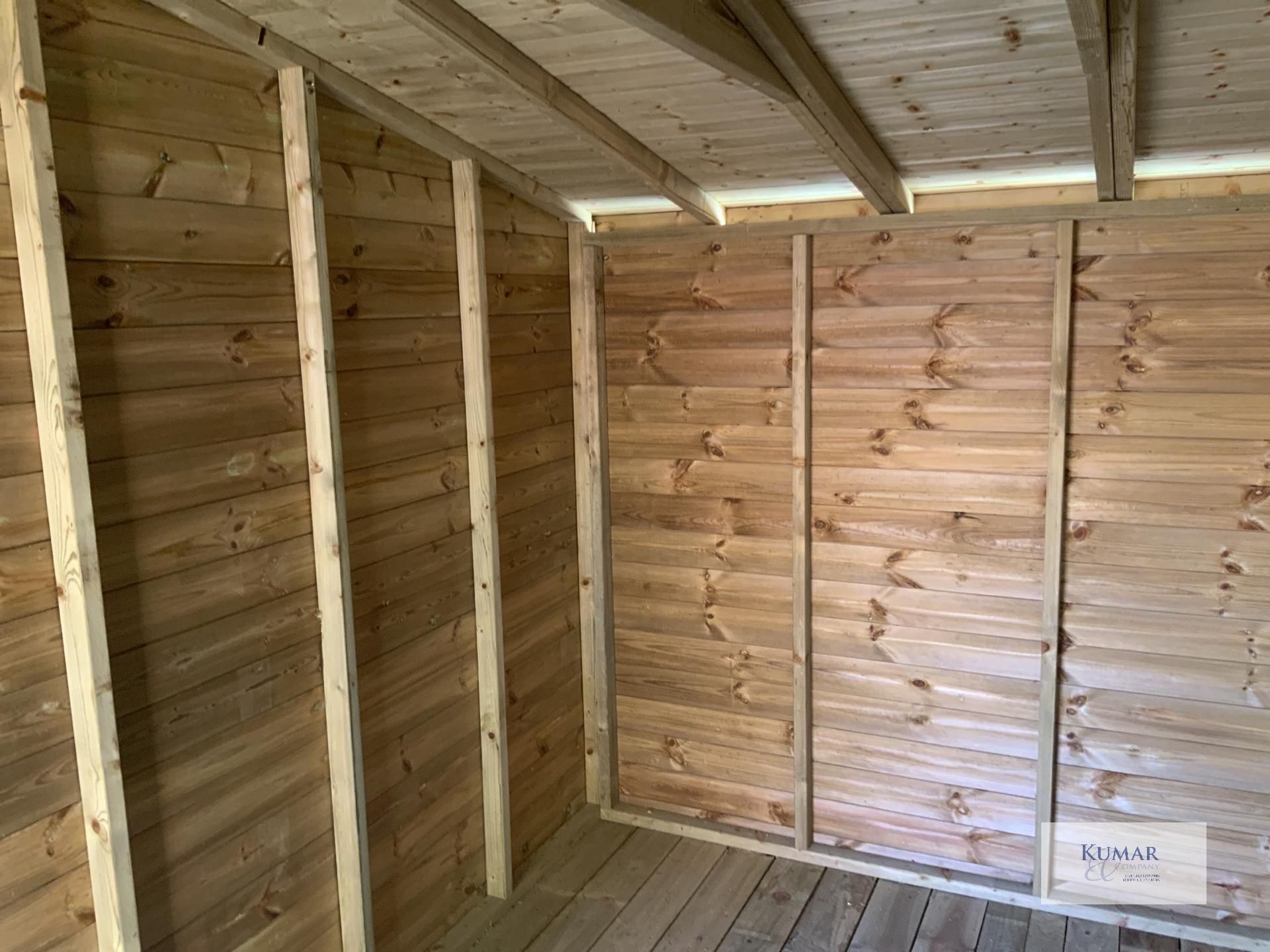 14 x 12 Apex Supreme Garden Shed with Windows, Supreme 19mm Log Lap, Oil Base Treatment Dark - Image 9 of 11