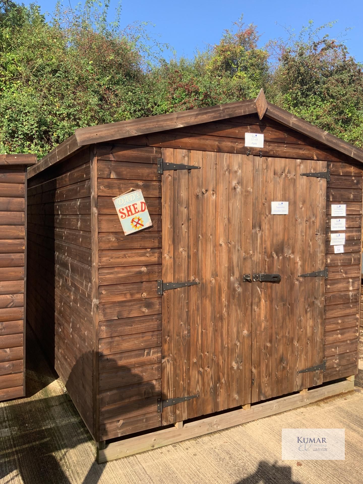 12 x 8 Apex Supreme Garden Shed with Windows, Supreme 19mm Shiplap, Oil Base Treatment Dark Brown, - Image 6 of 14