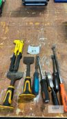 Quantity of Hand Tools & Rivet Gun, Pry Bars, Chisel Etc