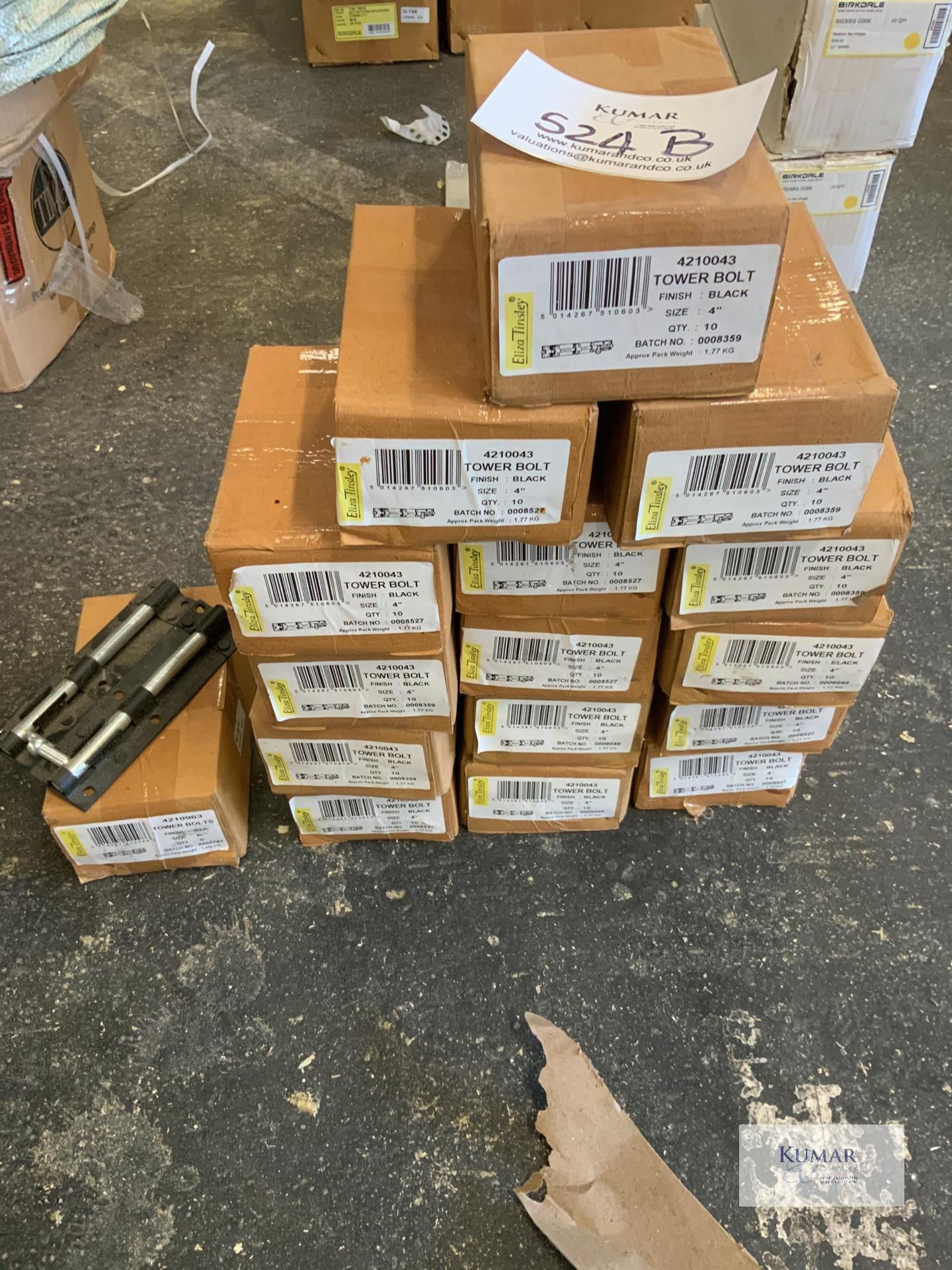 15 Boxes of 4" Tower Bolts & 1: 6" Tower Bolts